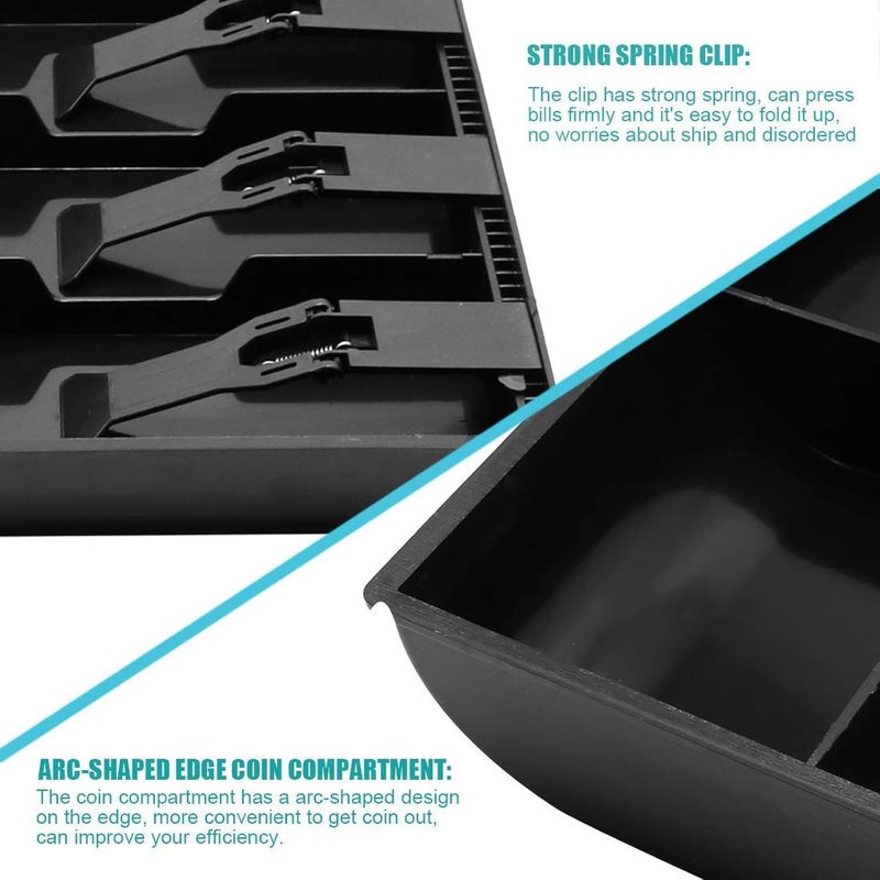 River-CJ Cash Register Drawer Insert Tray Organizer with 5 Bill/4 Coin Compartments for Money Storage, Black - Image 3